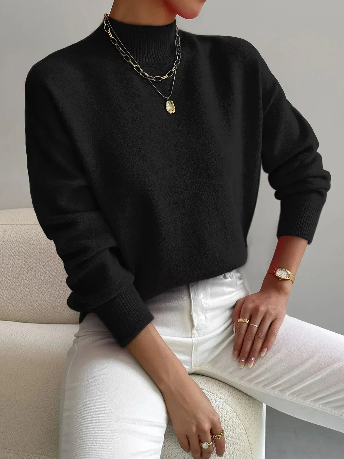 Hannah - Women's high-neck sweater in stretch fabric with long sleeves - photo 5