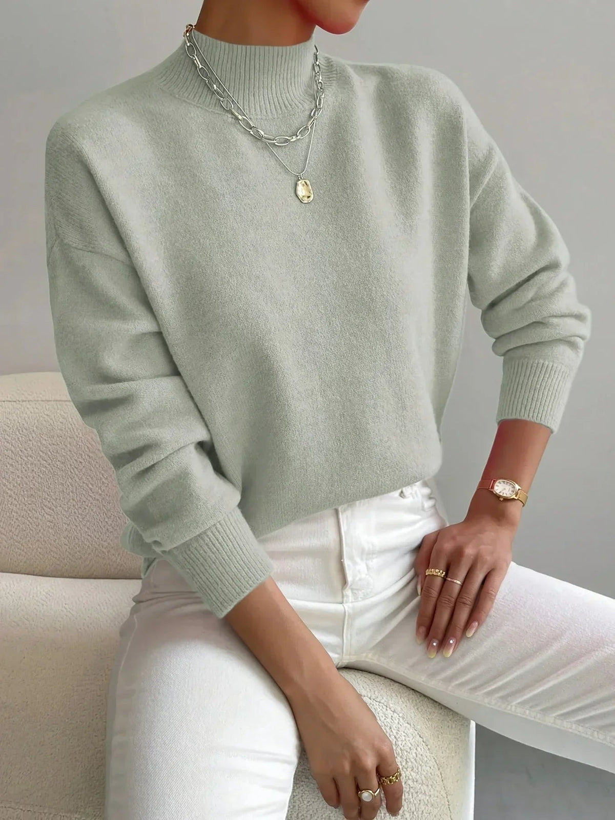Hannah - Women's high-neck sweater in stretch fabric with long sleeves - photo 10
