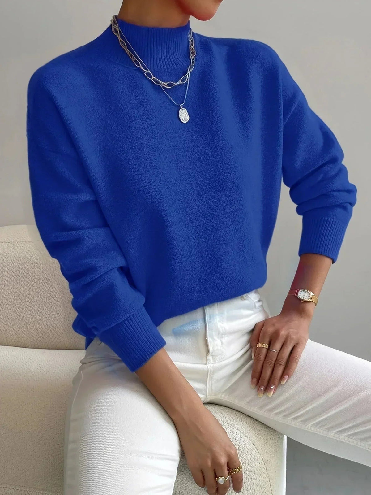 Hannah - Women's high-neck sweater in stretch fabric with long sleeves - photo 7