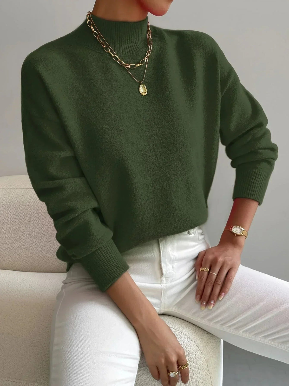 Hannah - Women's high-neck sweater in stretch fabric with long sleeves - photo 8