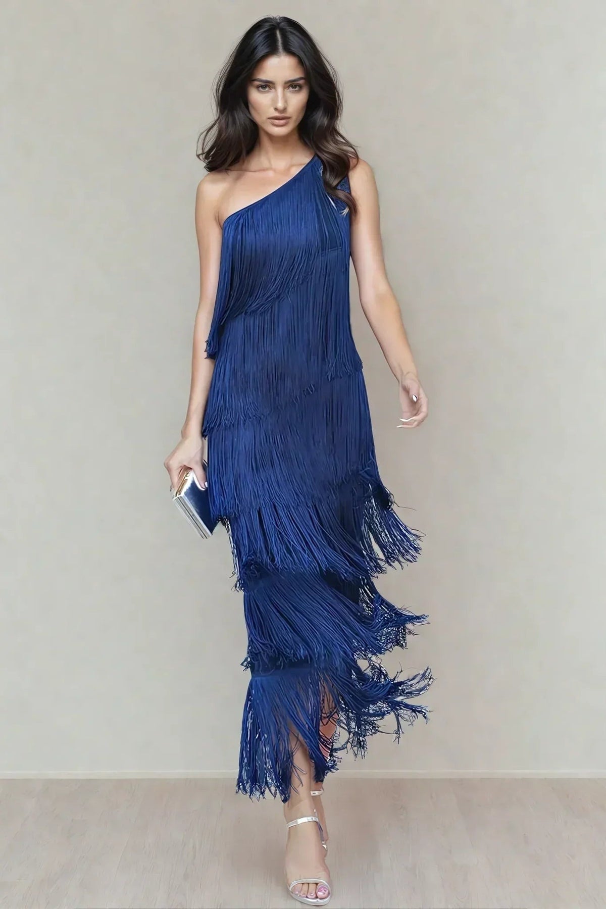 Radegonde - Women's Maxi Dress with Asymmetric Hem and Fringing - photo 9