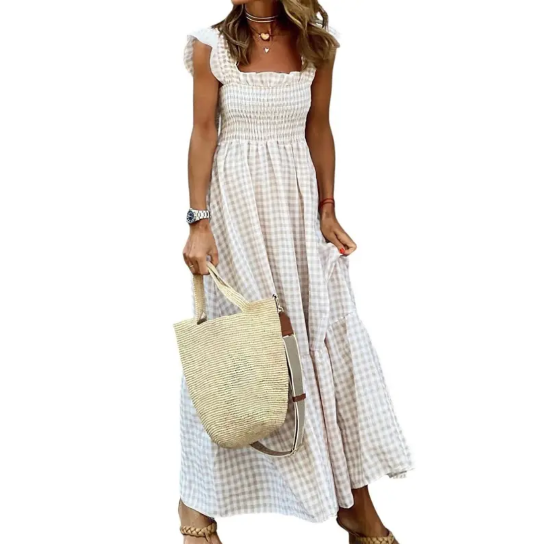 Ramona - Women's Maxi Dress with Check Pattern and Ruffle Trim - photo 1
