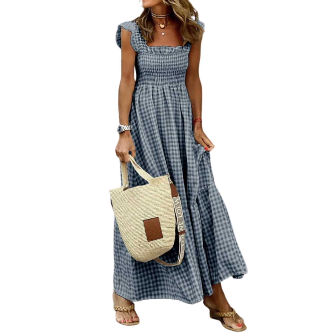 Ramona - Women's Maxi Dress with Check Pattern and Ruffle Trim - photo 2