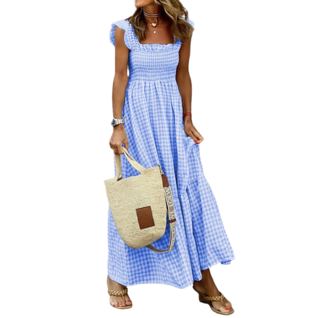 Ramona - Women's Maxi Dress with Check Pattern and Ruffle Trim - photo 4