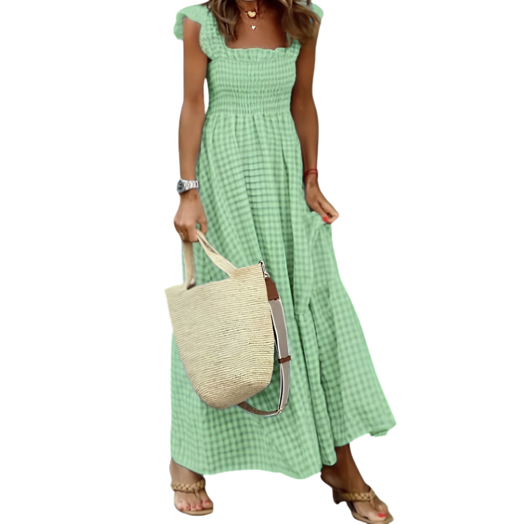 Ramona - Women's Maxi Dress with Check Pattern and Ruffle Trim - photo 5