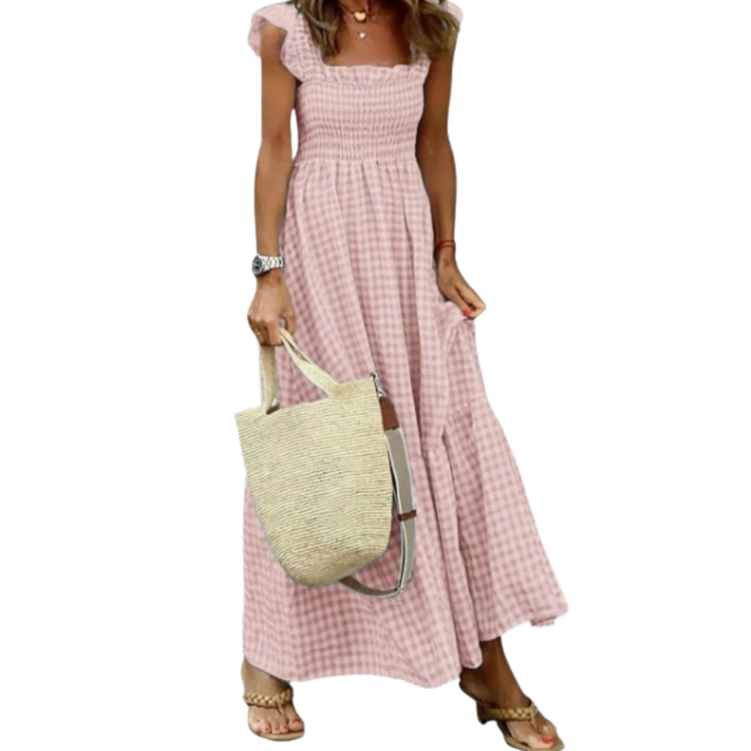 Ramona - Women's Maxi Dress with Check Pattern and Ruffle Trim - photo 6