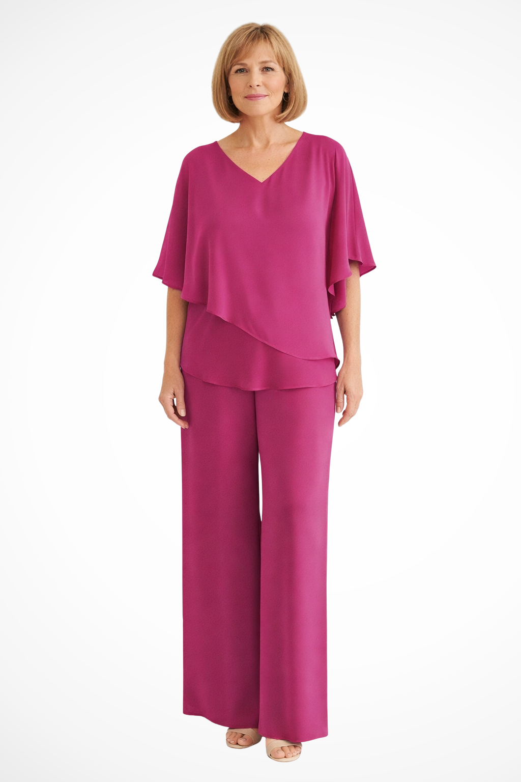 Women's V Neck Wide Leg Two Piece Trouser Suit - photo 11