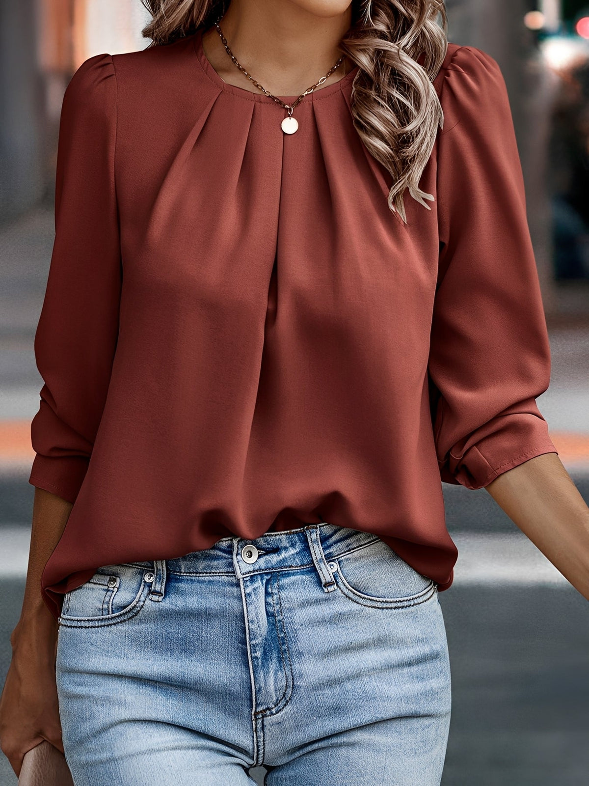 Regina - Women's Chiffon Blouse with Pleated Front - photo 6