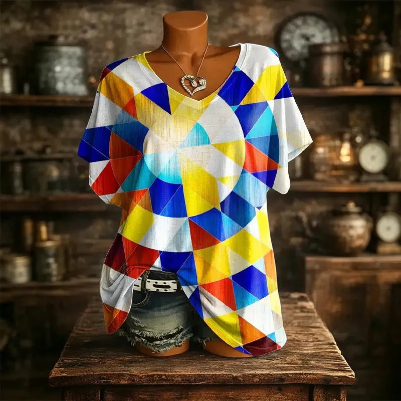 Rhea - Women's V-Neck T-Shirt with Abstract Print - photo 11