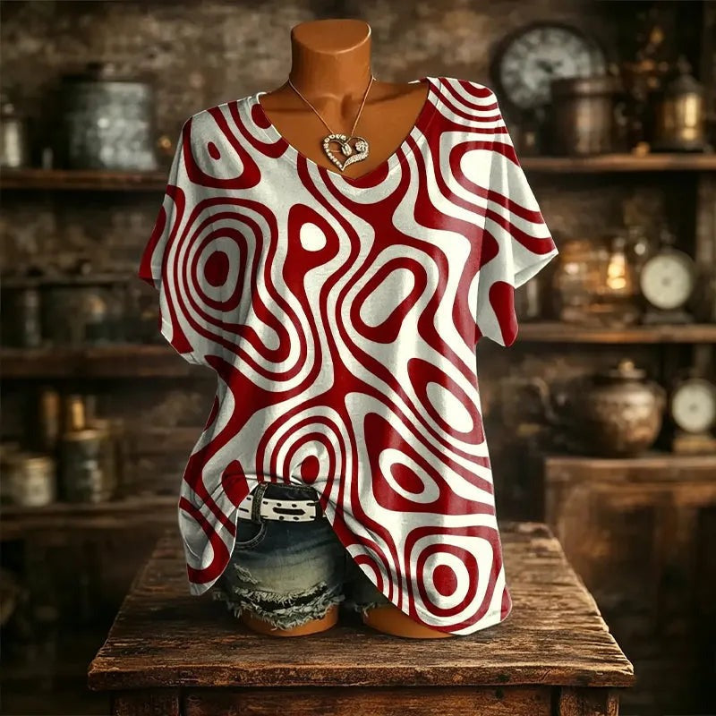 Rhea - Women's V-Neck T-Shirt with Abstract Print - photo 6
