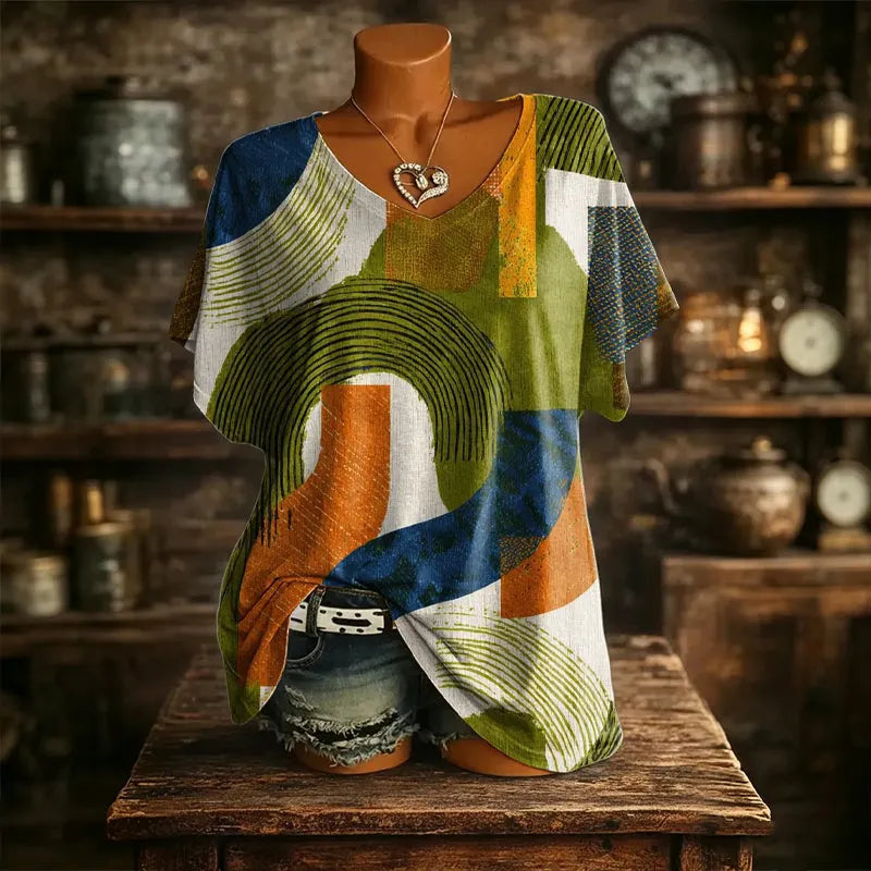 Rhea - Women's V-Neck T-Shirt with Abstract Print - photo 9