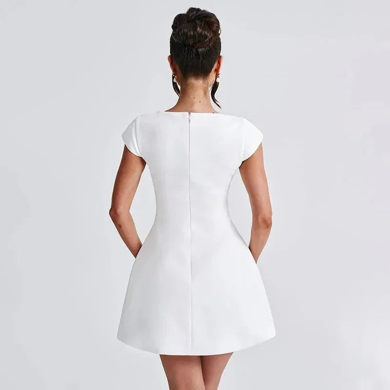 Adeline - Short white evening dress for women with a square neckline - photo 2
