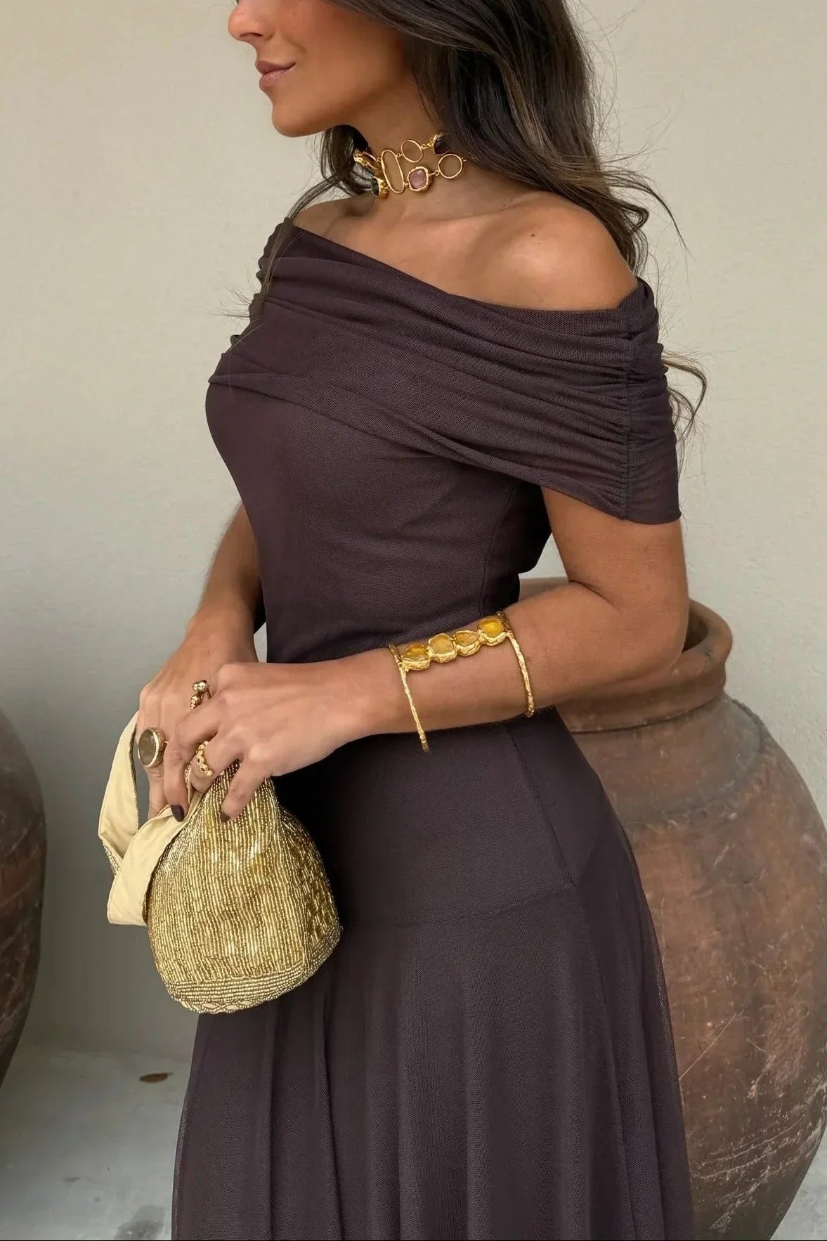 Pleated one-Shoulder summer Maxi dress for women - photo 6