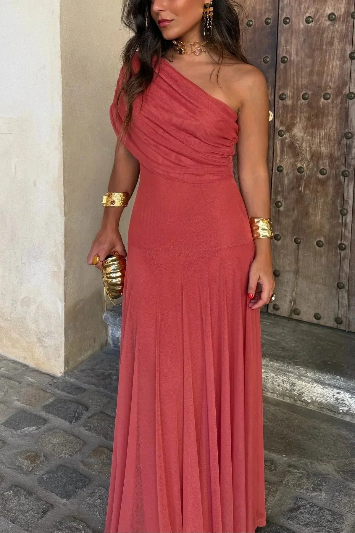 Pleated one-Shoulder summer Maxi dress for women - photo 7