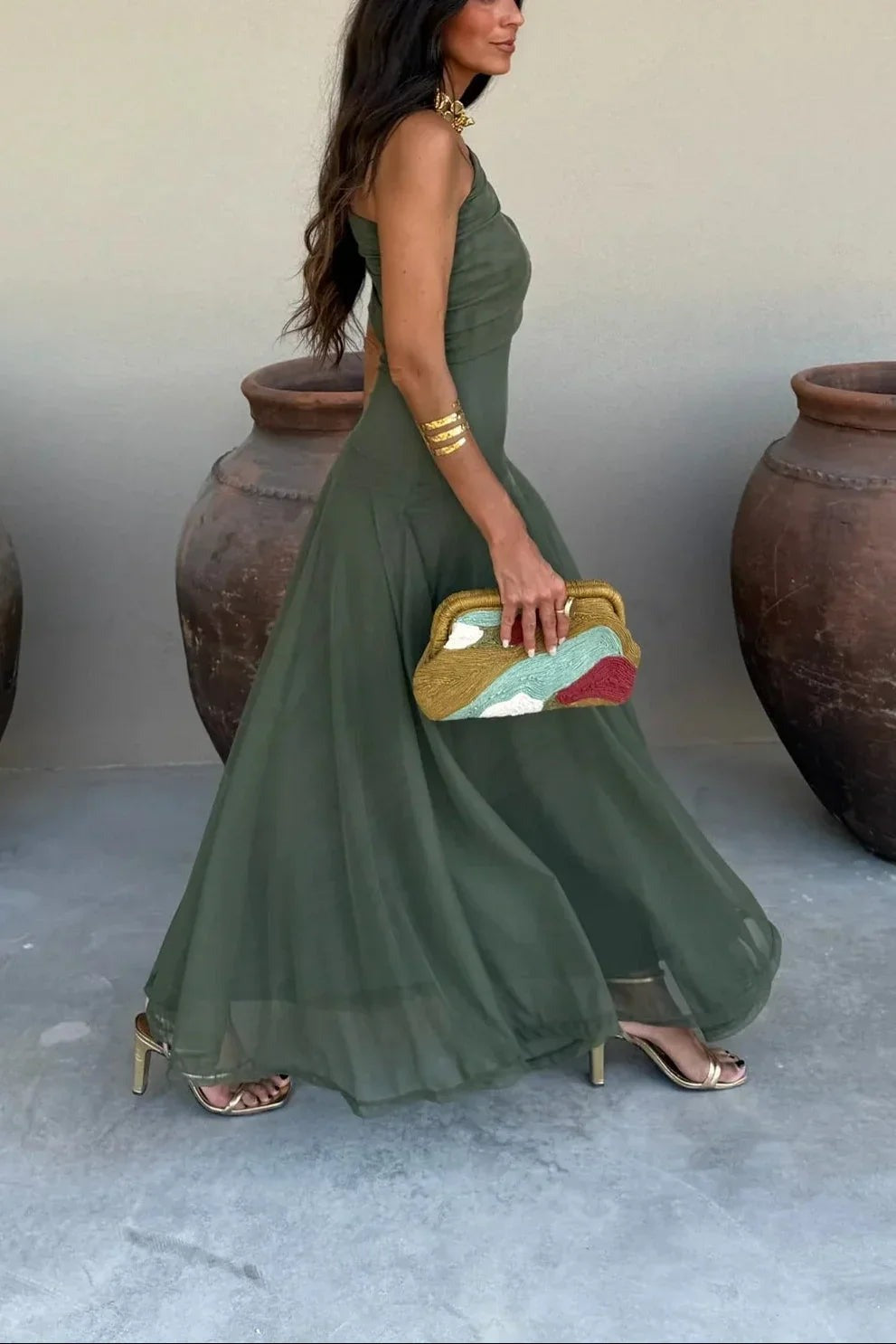 Pleated one-Shoulder summer Maxi dress for women - photo 12