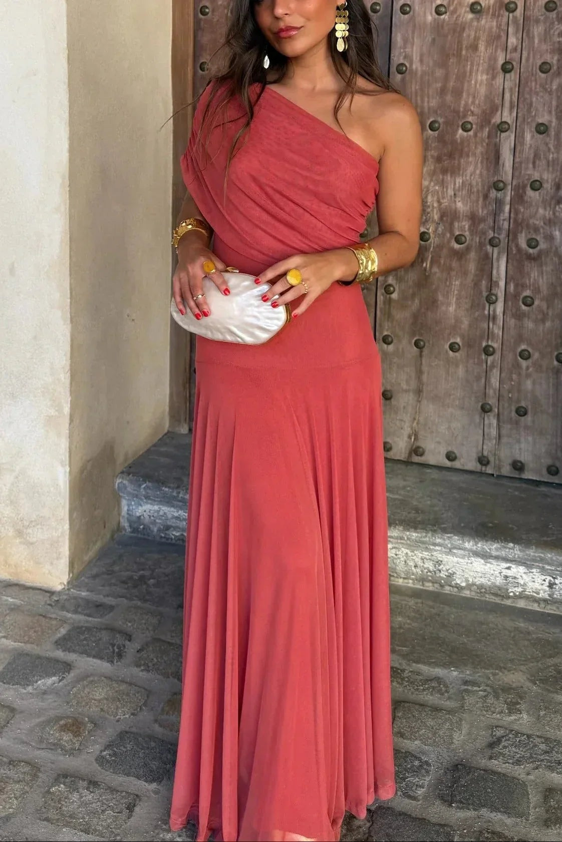 Pleated one-Shoulder summer Maxi dress for women - photo 8