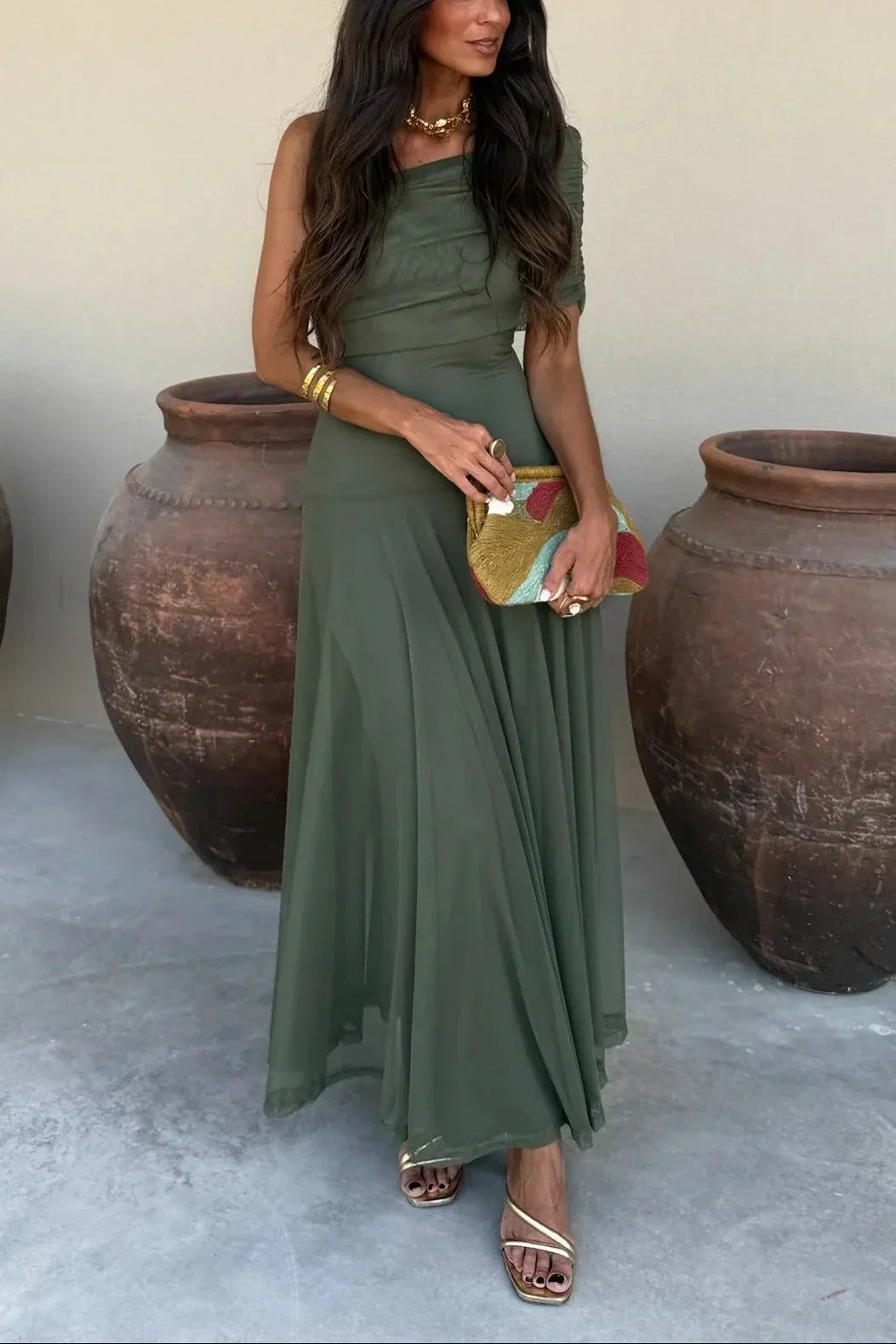 Pleated one-Shoulder summer Maxi dress for women - photo 4