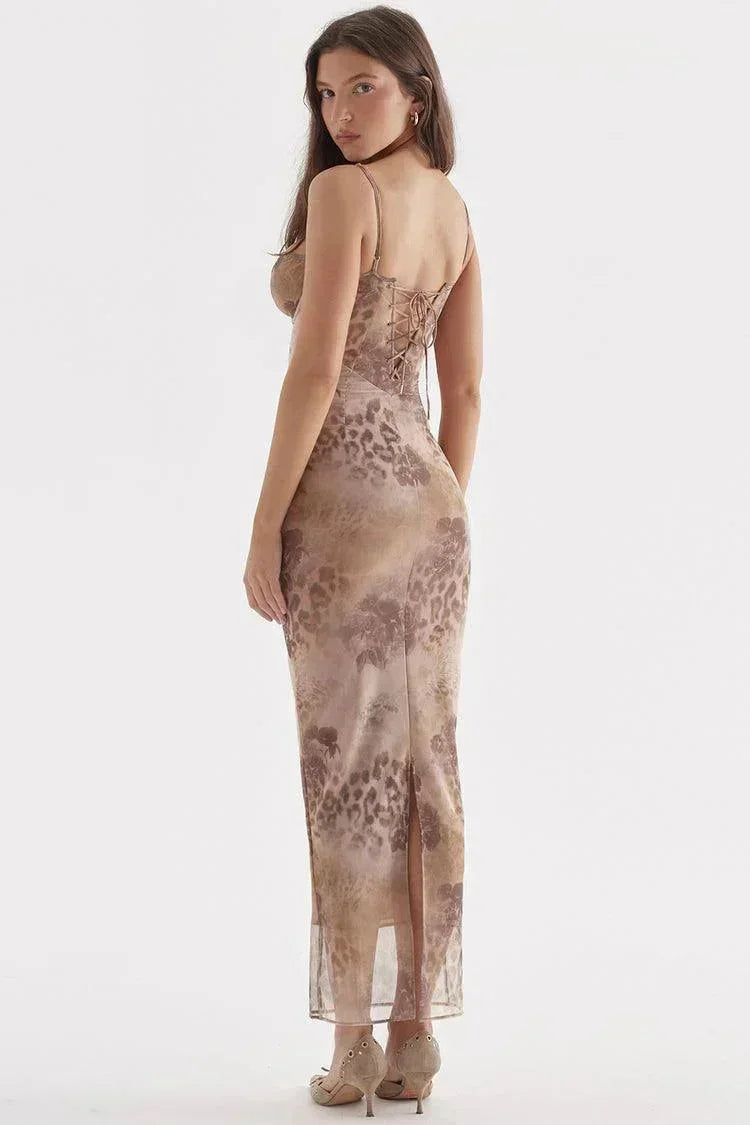Rochie maxi de seară pentru femei, cu imprimeu floral și decolteu în formă de inimă
