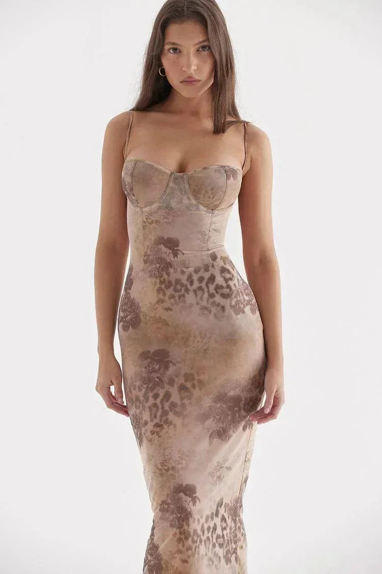 Rochie maxi de seară pentru femei, cu imprimeu floral și decolteu în formă de inimă