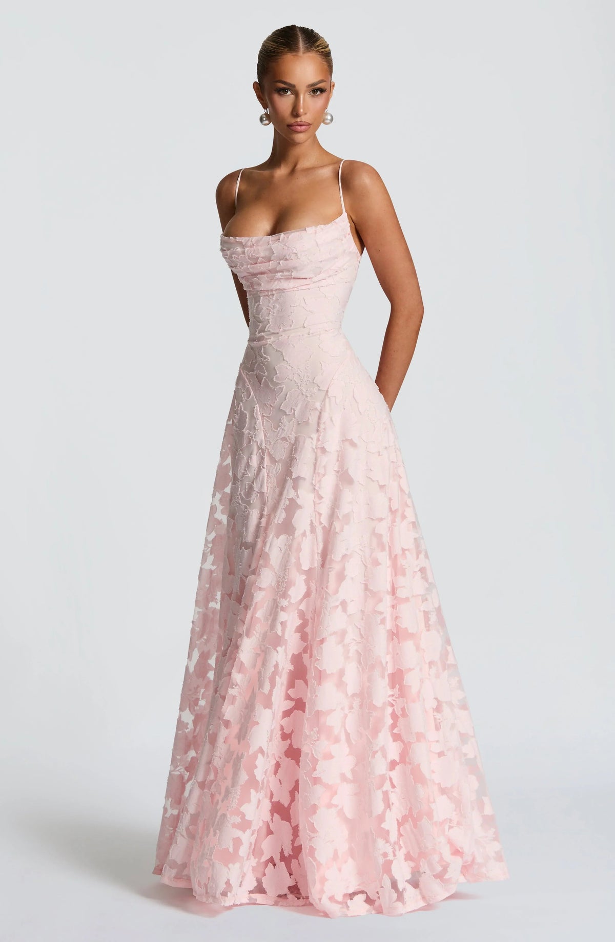 Women's Maxi dress with thin straps and floral patterns - photo 4
