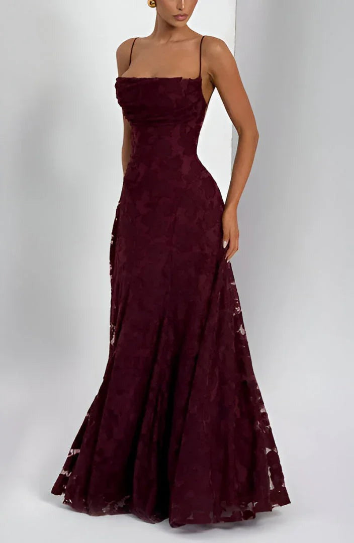 Women's Maxi dress with thin straps and floral patterns - photo 6