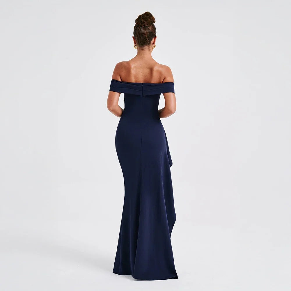Jade - Women's long dress with bare shoulders and slit - photo 8