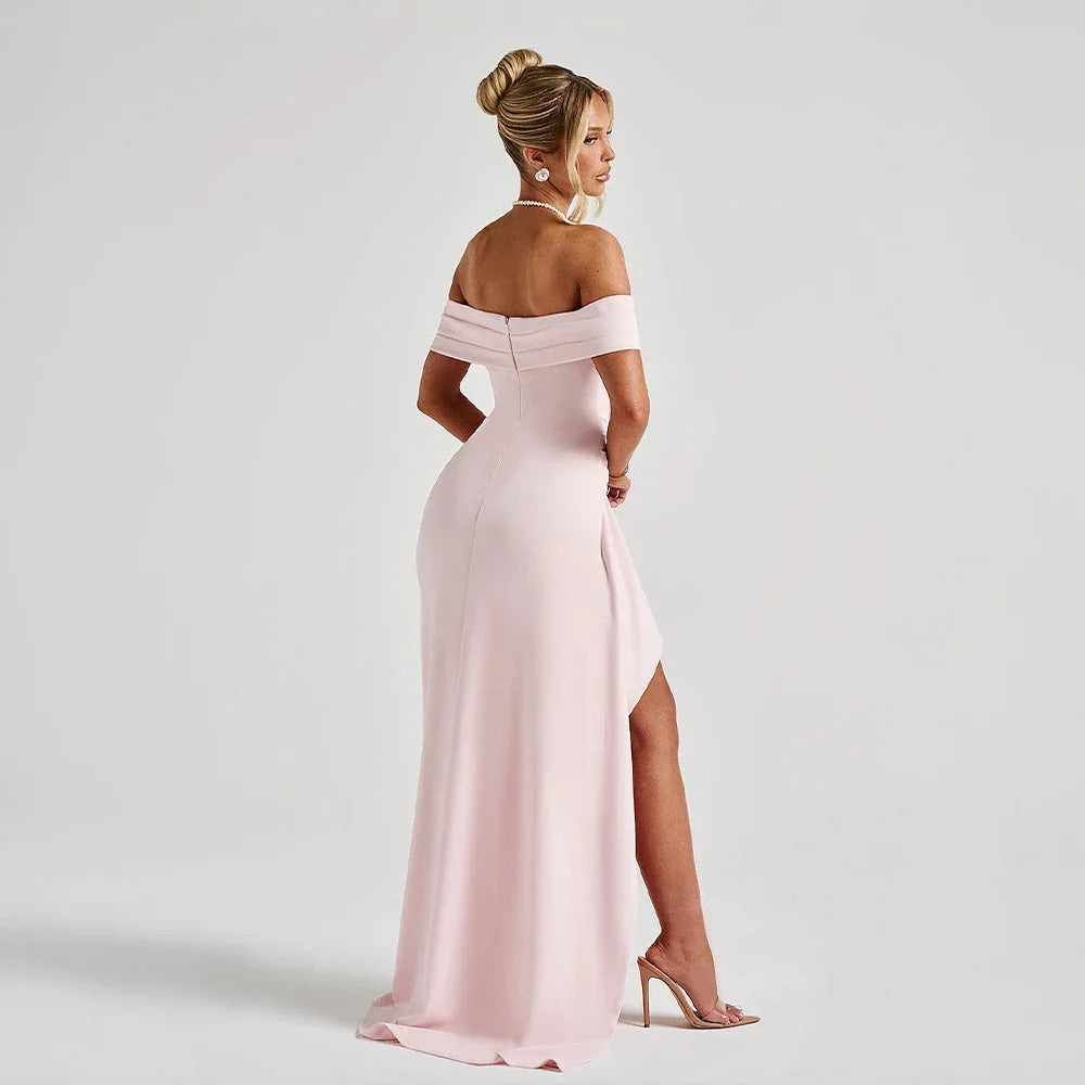 Jade - Women's long dress with bare shoulders and slit - photo 6