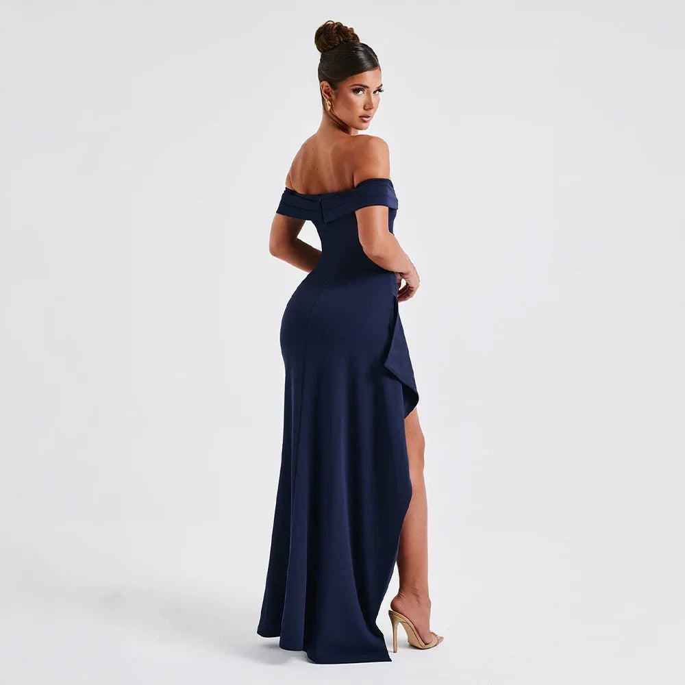 Jade - Women's long dress with bare shoulders and slit - photo 9