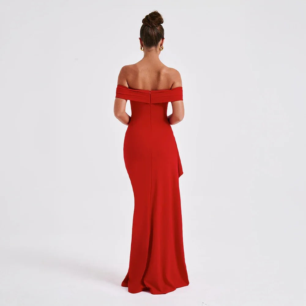 Jade - Women's long dress with bare shoulders and slit - photo 10