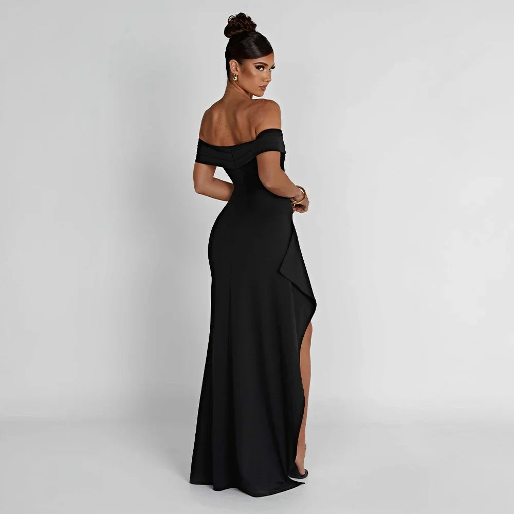 Jade - Women's long dress with bare shoulders and slit - photo 14