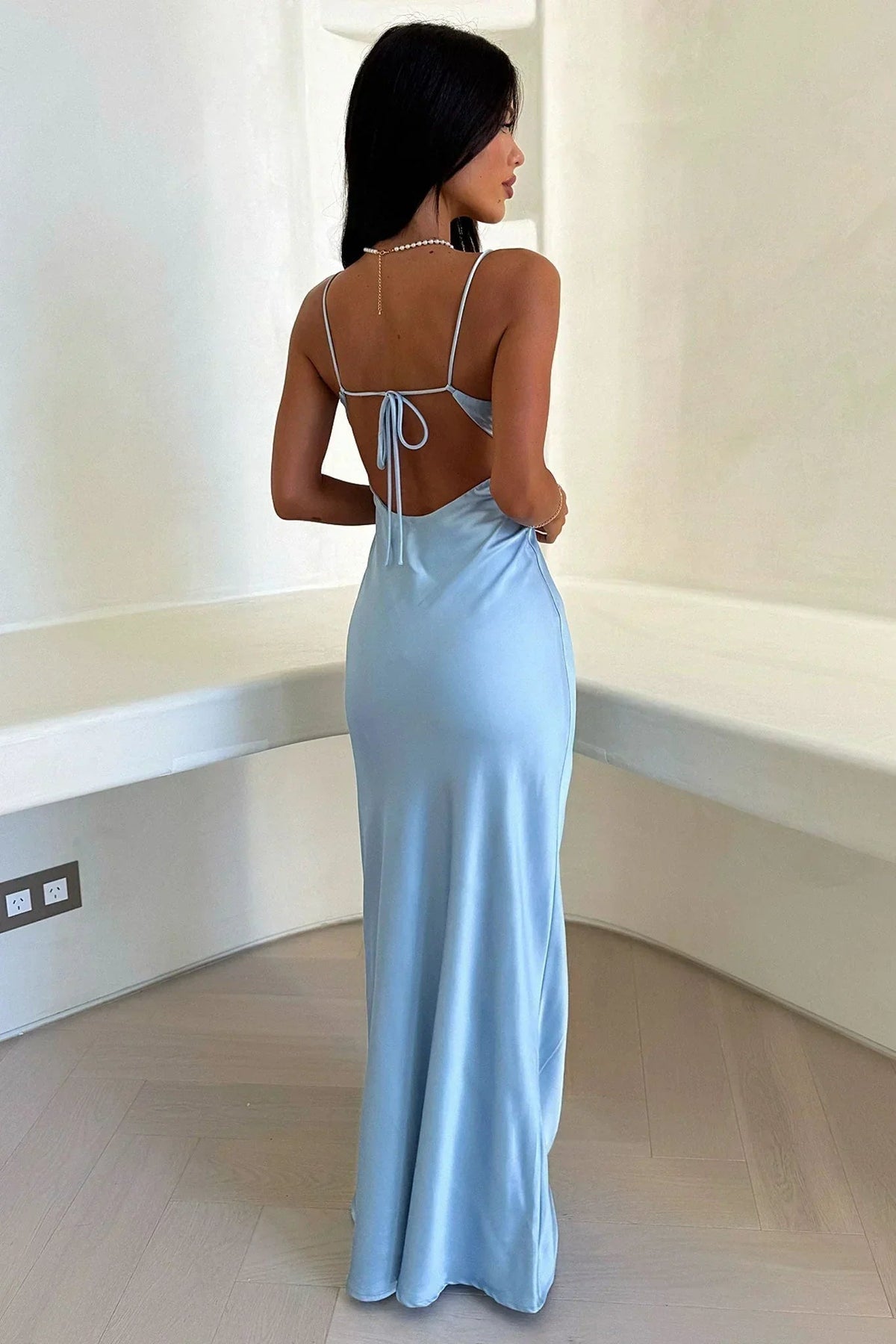 Elara Elegant Light Blue Satin Maxi Dress for Women - photo 5