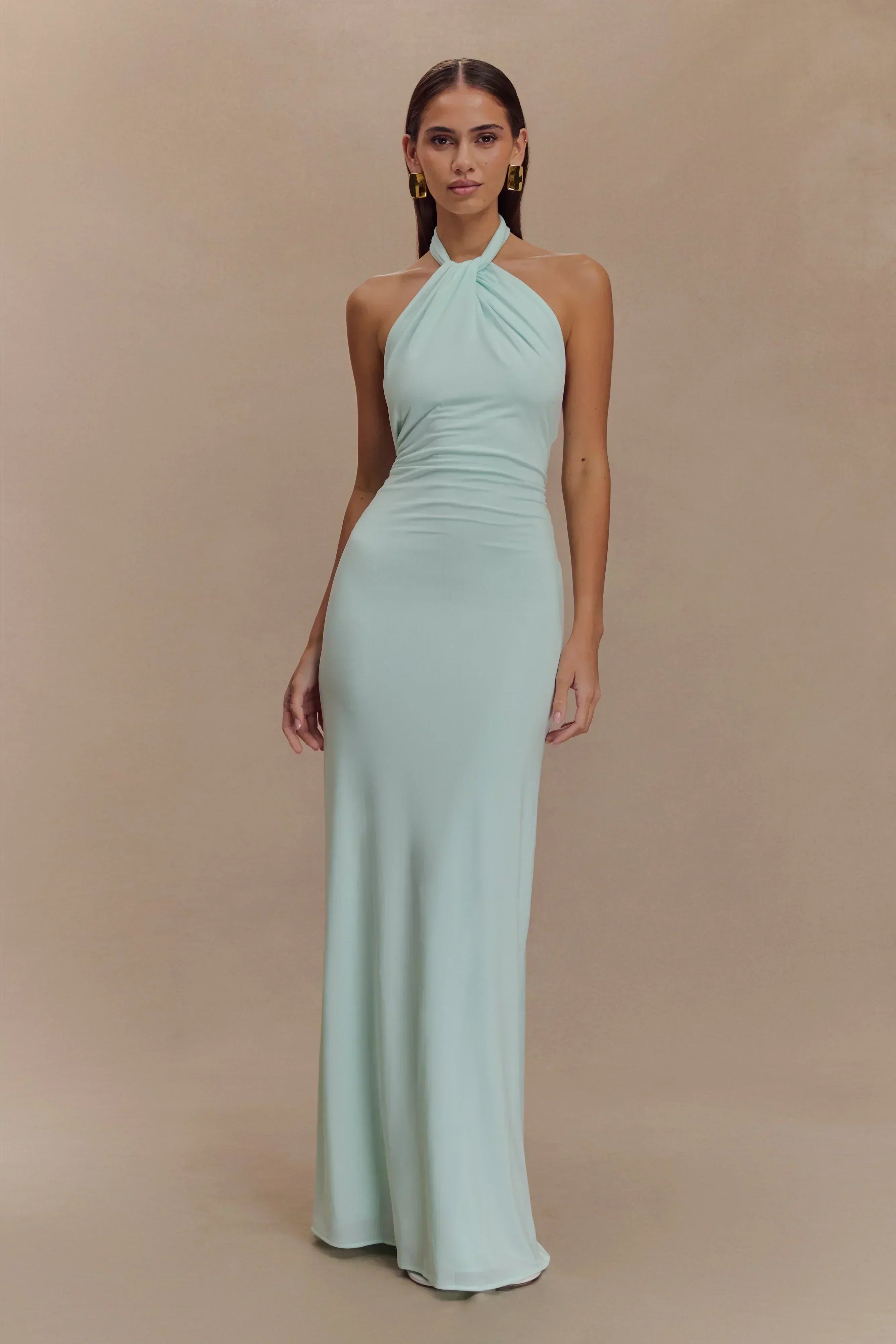 Women's Blue Wedding Guest Maxi Dress with Flattering Drape - photo 1