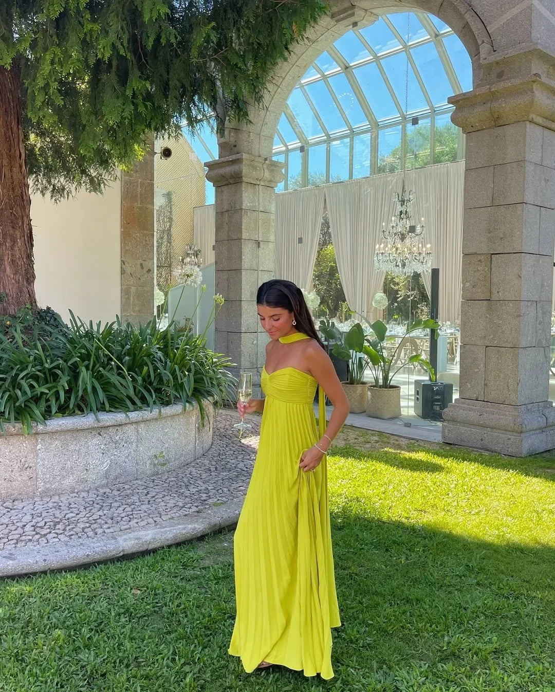 Women's yellow pleated Maxi dress - photo 1
