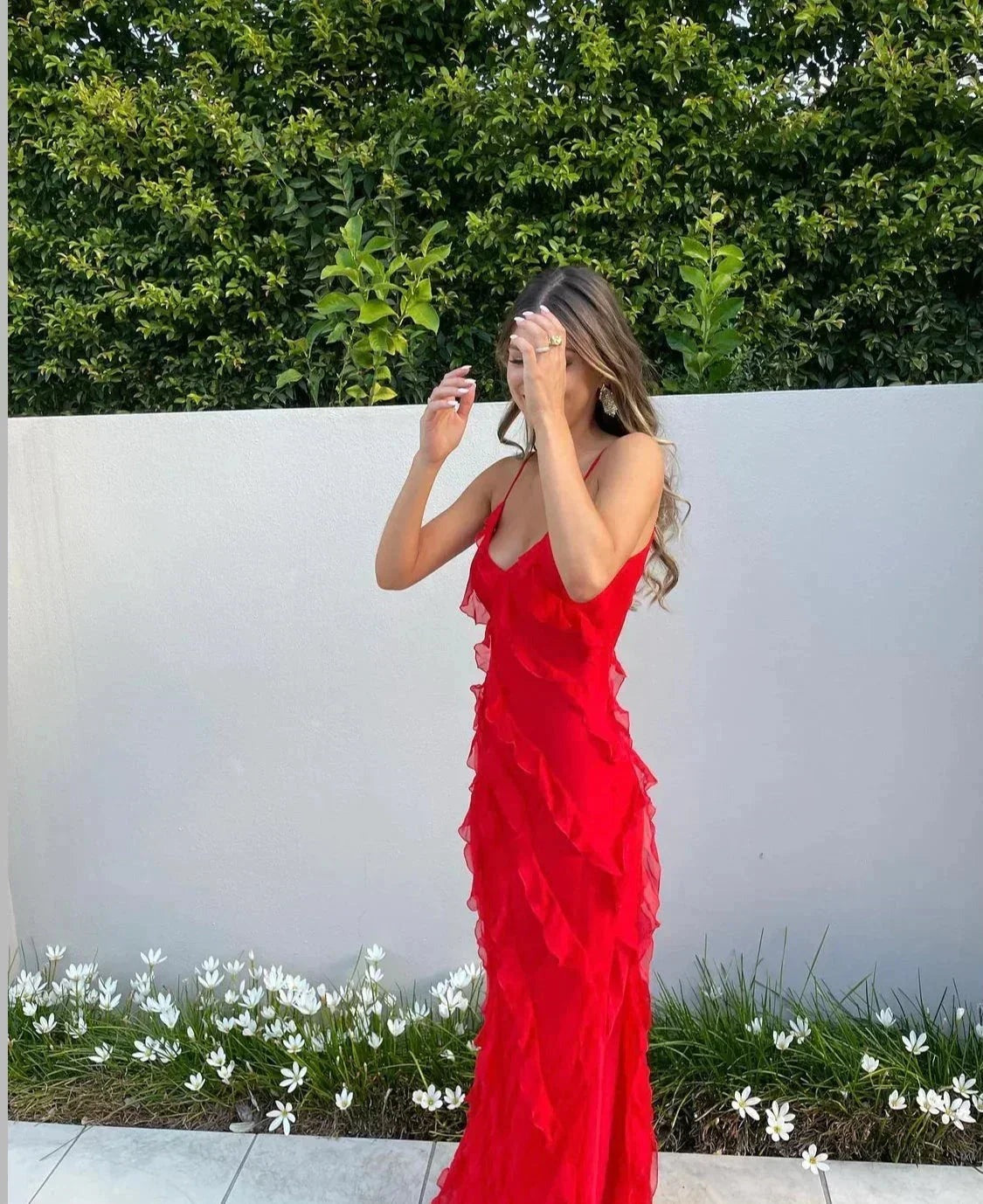 Ophelia - Women's long evening dress with straps and ruffles - photo 17