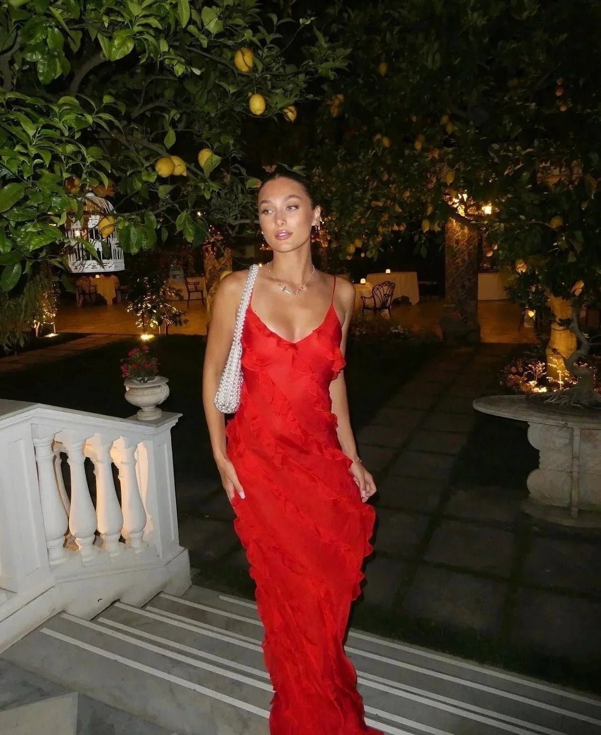 Ophelia - Women's long evening dress with straps and ruffles - photo 3