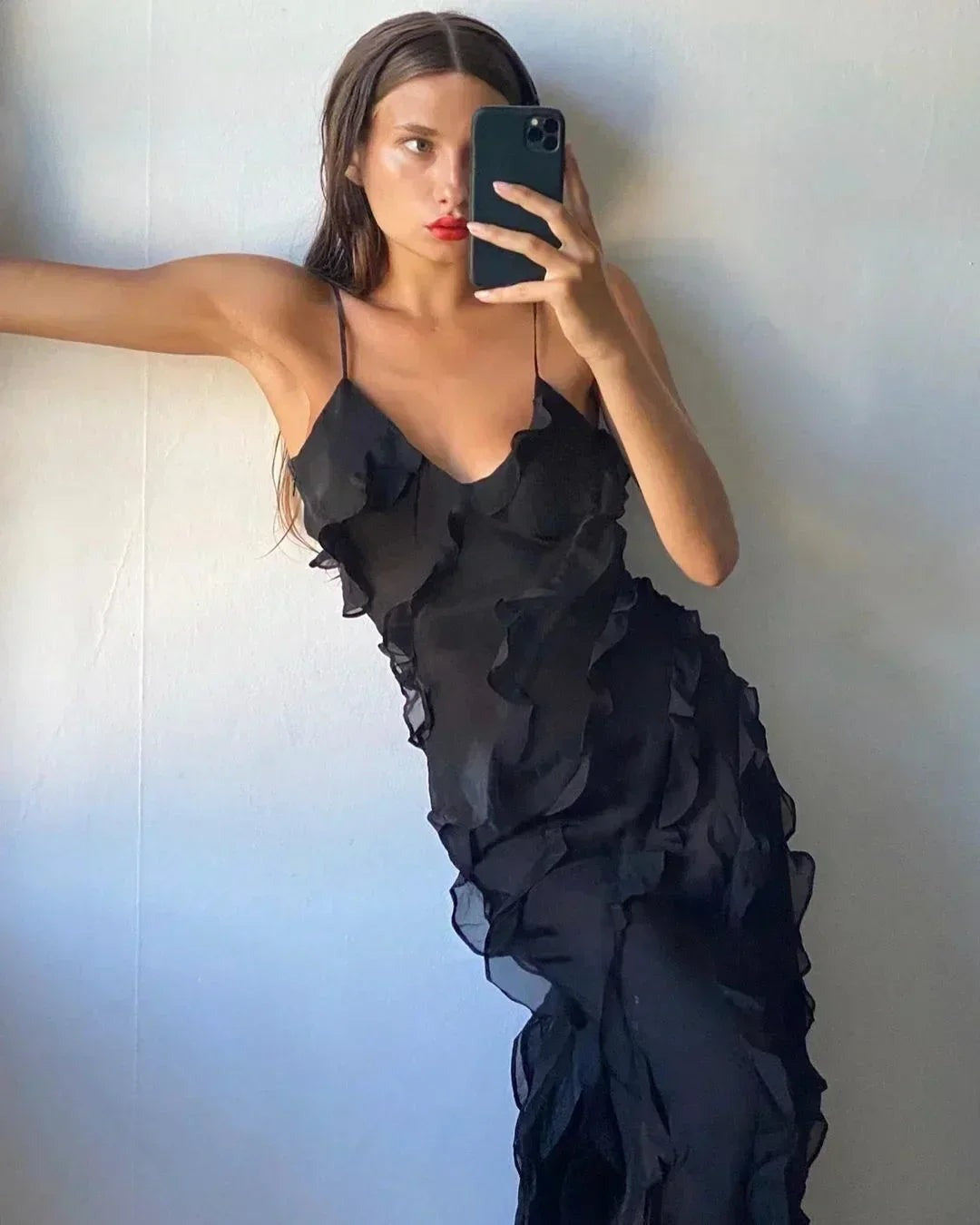 Ophelia - Women's long evening dress with straps and ruffles - photo 20
