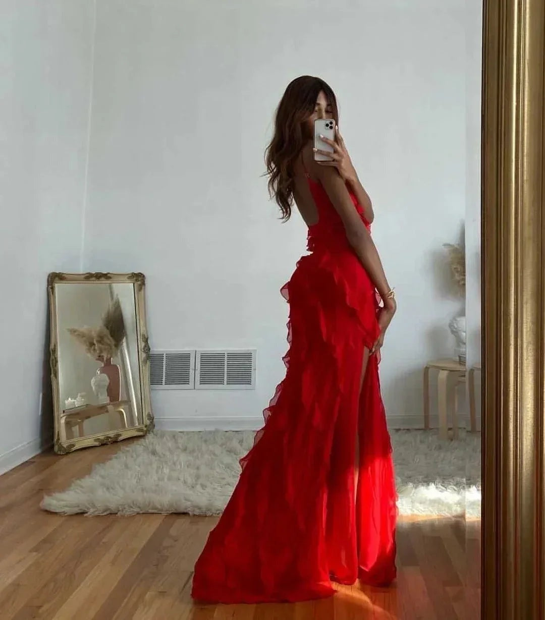 Ophelia - Women's long evening dress with straps and ruffles - photo 16