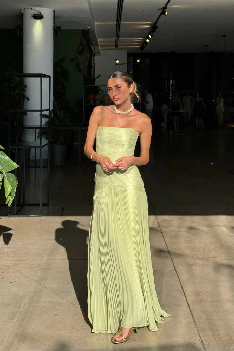 Women's green pleated Maxi dress - photo 5