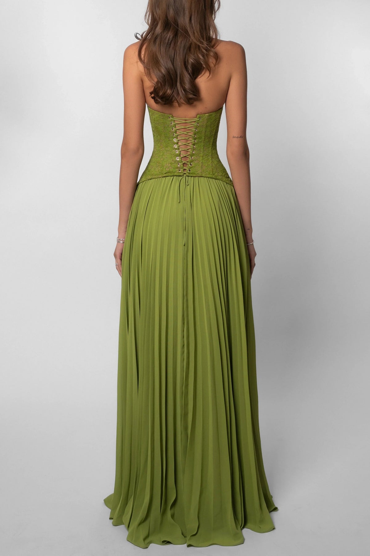 Women's Green Pleated Corset Maxi Dress - photo 6