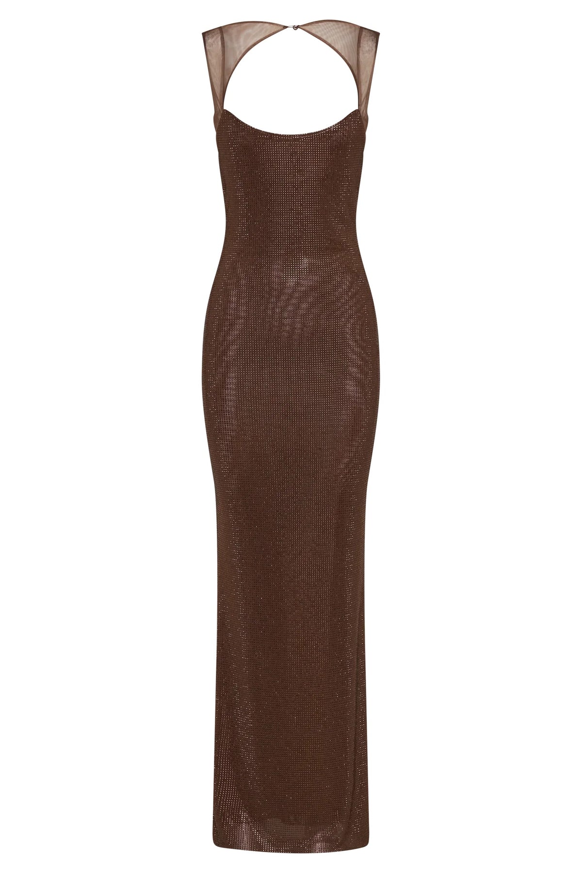 Carmen - Women's long sequined dress with brown straps - photo 9