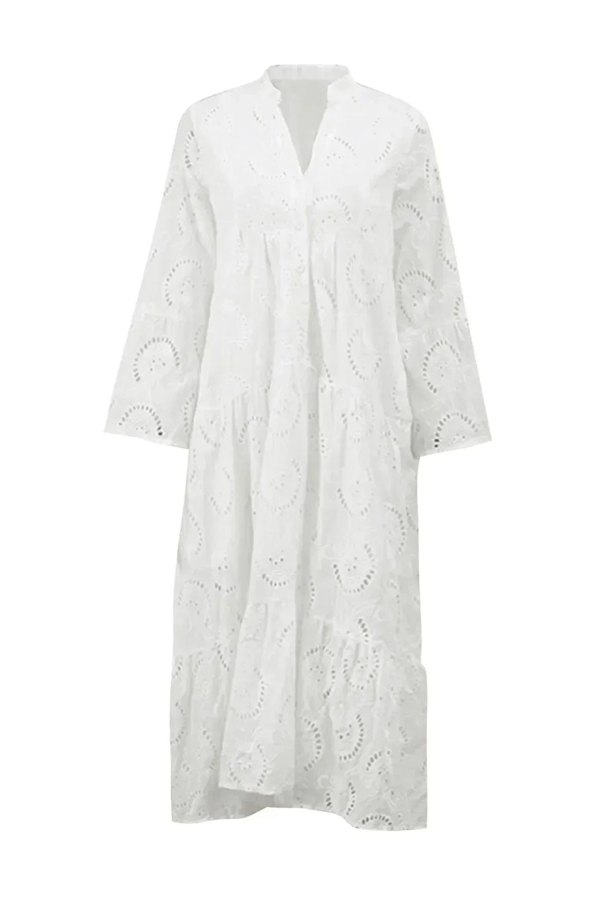 Emmy - Women's Openwork Summer Maxi Dress with V Neck and 3/4 Sleeves - photo 9
