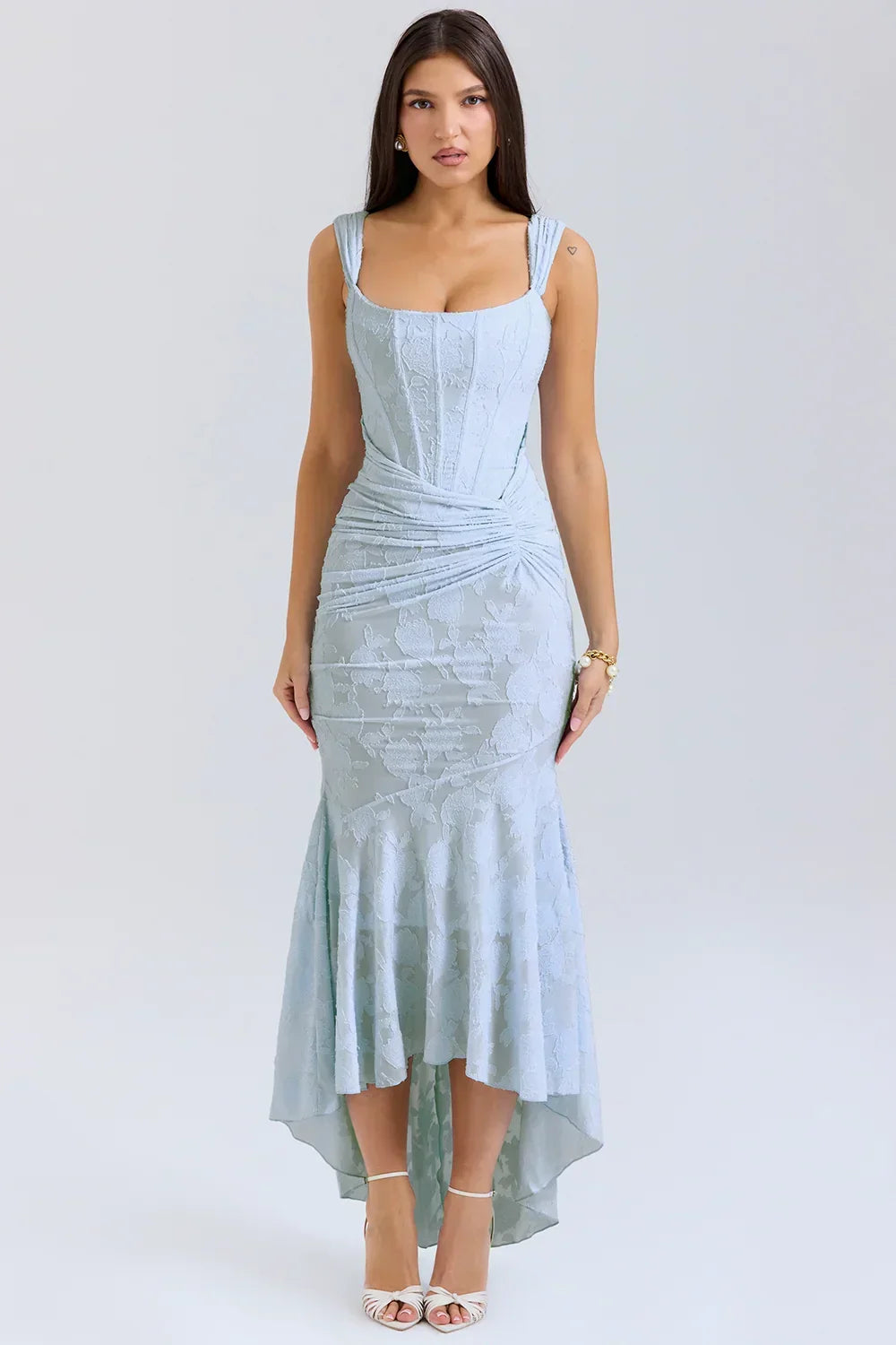 Aaliyah - Rochie midi cu imprimeu floral și bretele late, pentru femei