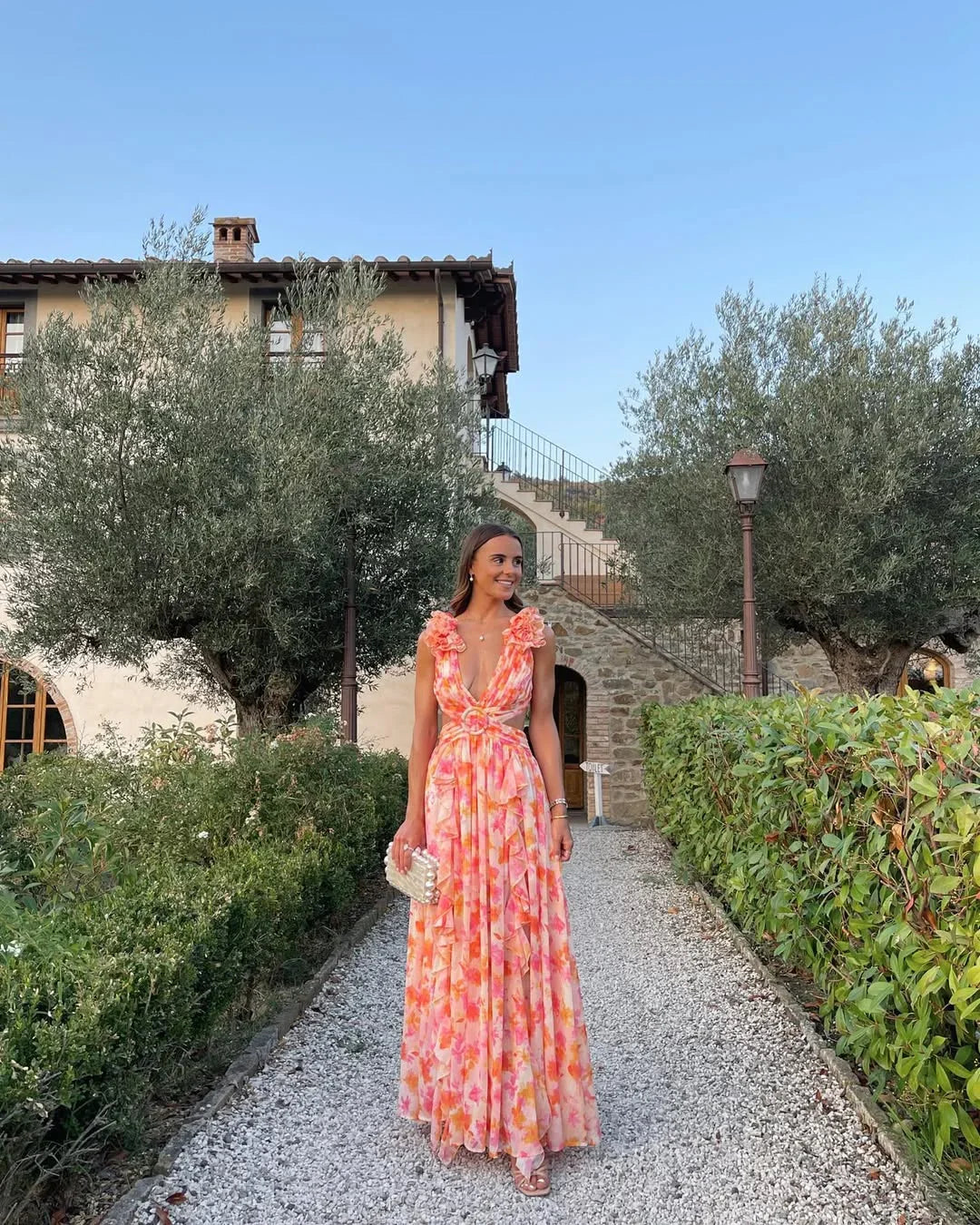 Maxi abito floreale senza maniche da donna