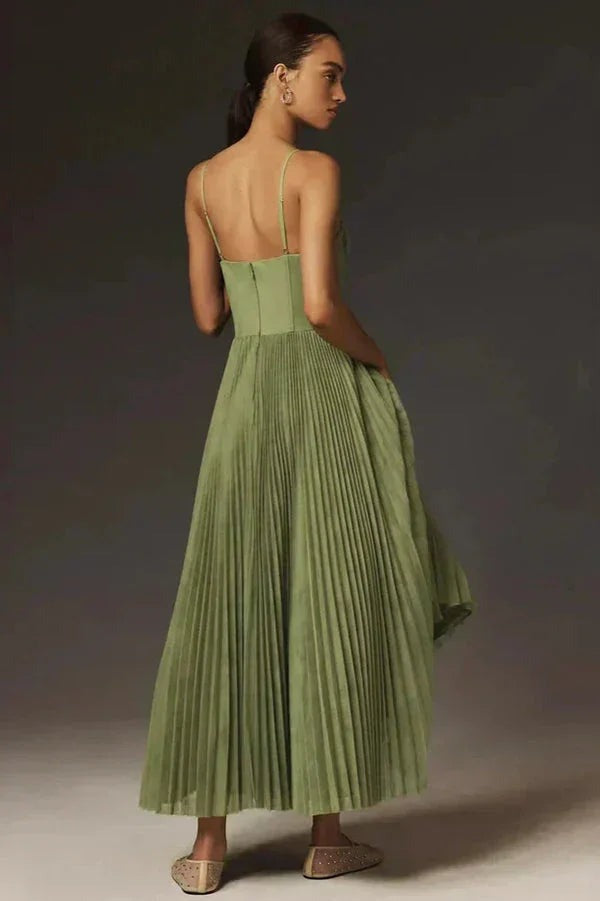 Women’s pleated Midi dress with straps in olive green - photo 3