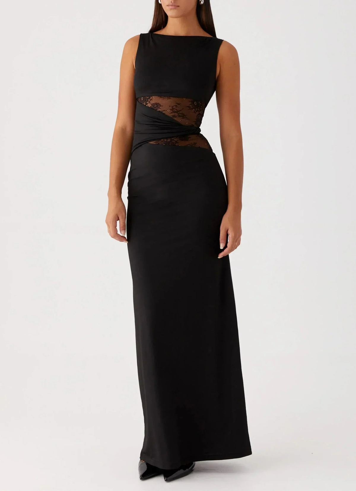 Ruby - Women's Long black dress with lace and cutouts - photo 1