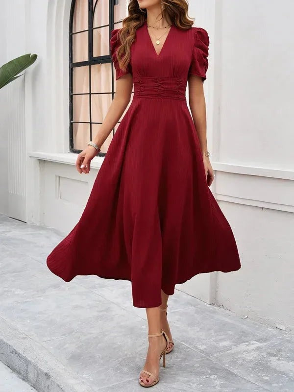 Phoebe - Women's midi dress with V-neck and puff sleeves - photo 13