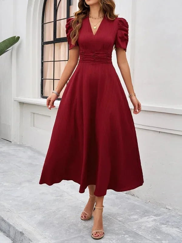 Phoebe - Women's midi dress with V-neck and puff sleeves - photo 10