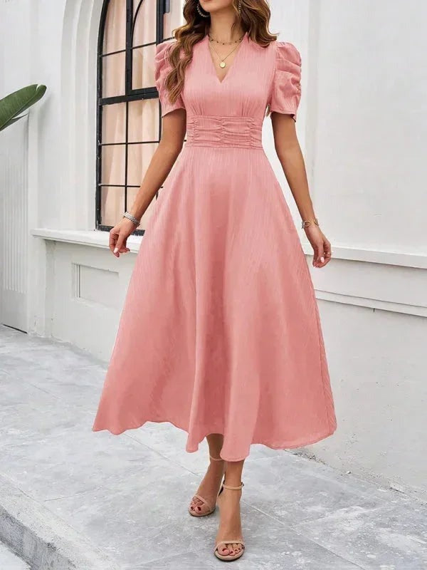 Phoebe - Women's midi dress with V-neck and puff sleeves - photo 9