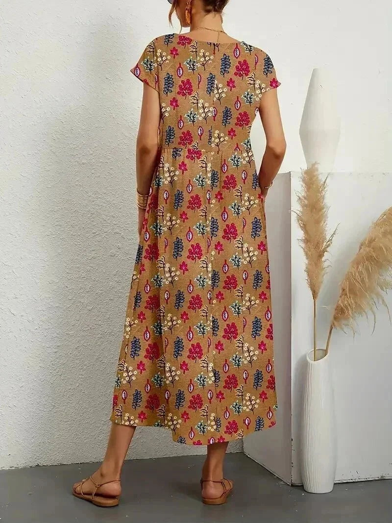 Patricia - Women's midi dress in floral print cotton with pockets - photo 8