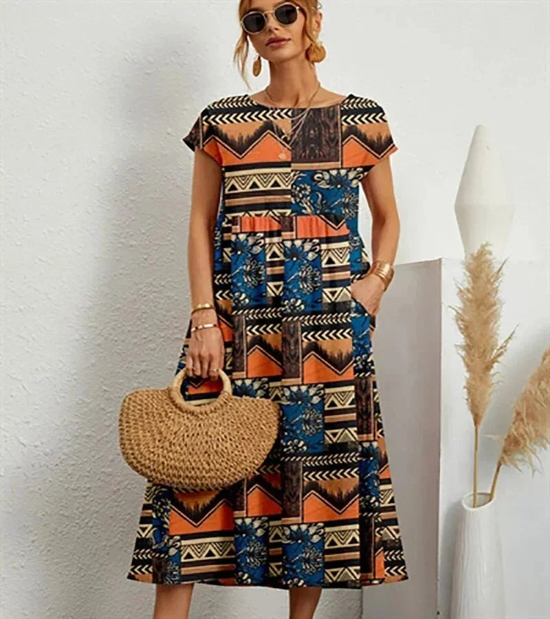 Patricia - Women's midi dress in floral print cotton with pockets - photo 4
